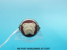 A silver ring by Stephen Webster for Wedgwood depicting a bulldog