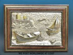 A pair of embossed white metal pictures marked Arg 925 (approx 27 x 41cm)