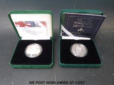 Two cased silver Piedfort crowns,