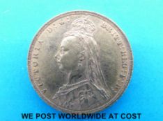 An 1889 Queen Victoria gold full sovereign.