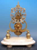 A Victorian brass skeleton clock with an eight day duration single fusee movement,