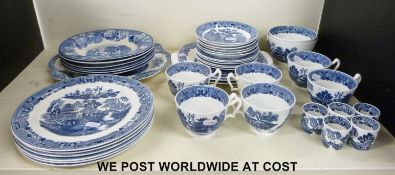A quantity of blue and white china including Woodware and Crown Staffordshire
