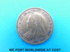 An 1898 gold half sovereign veiled head