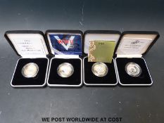 Four £2 silver proof cased and certificated Piedfort coins, WWII, UN,