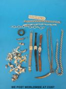 Two silver rope twist necklaces, three silver bracelets,