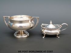 A hallmarked silver twin handled bowl / cup, width 10cm,