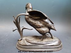 Jules Moignez bronze grouse and foliage on an oval base, signed to base,