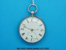 A gentleman's silver cased fusee lever pocket watch by J Brunner Birmingham, London 1857,