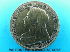 An 1895 veiled head gold full sovereign Melbourne Mint