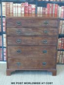 A Georgian mahogany chest of five graduated drawers raised on bracket feet (width 91cm, depth 48cm,