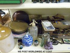 A collection of items to include two telephones, brass cannon, AA key, medal ribbons,