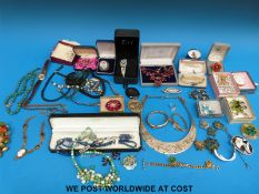 A collection of costume jewellery to include silver, beads, necklaces,