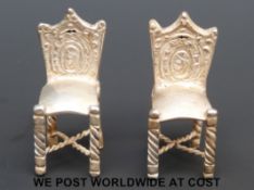 Two possibly continental white metal doll's house chairs, height 3.
