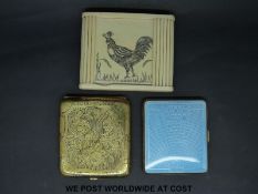 Three cigarette cases including a guilloche enamel example