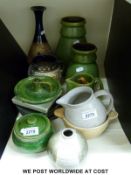 A collection of pottery items including Brannam and Doulton etc