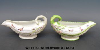A pair of 18thC relief moulded cos lettuce sauce boats decorated with insects in the manner of