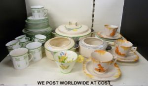 A quantity of Foley Art Nouveau style tea ware and a Royal Doulton Art Deco vegetable tureen