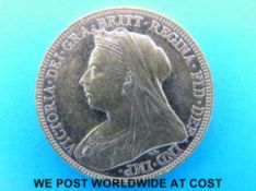 An 1897 veiled head gold full sovereign Melbourne Mint