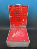 Six coin collector's perspex topped cases containing UK coin collections,
