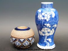 A Chinese 19thC prunus vase and a Doulton Lambeth match striker