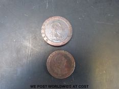 A George III cartwheel two pence (NF with some lustre) and a near VF penny