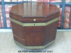 A 19thC brass bound octagonal mahogany cellarette (height 37.