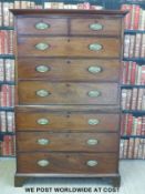 A Georgian mahogany chest on chest, the top section fitted with two over three graduated drawers,