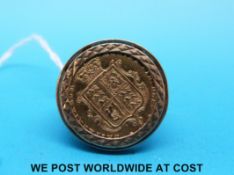 A 9ct gold ring set with an 1872 shield back gold half sovereign (9.