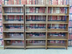 Three pine book shelves (width 93cm, depth 33cm,