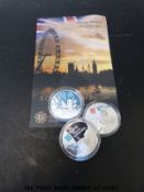 Three Countdown to London 2012 silver £5 coins (one with certificate) to include All You Need is