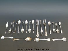 A set of five Chinese white metal spoons, indistinctly marked possibly Wang Hing,