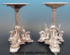 A pair of Mappin & Webb silver plated centre pieces each with open bowls supported by a central