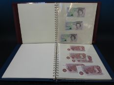 Two folders of mostly modern high denomination £50 -10 shilling notes,