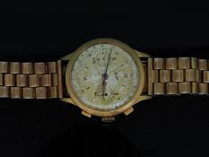 NIGA 18ct gold gentleman's chronograph wristwatch with gold hour and minute hands and blued seconds