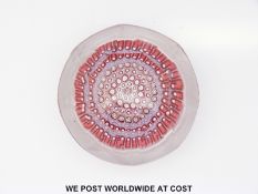 Richardson faceted glass magnum paperweight with eight bands of pink, white and purple canes,