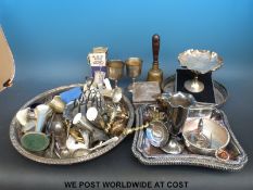 A quantity of silver plated items to include tray, entree dishes, trinket box,