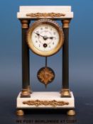 A French marble mounted clock with sunburst pendulum and floral and foliate dial decoration,