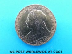 An 1899 veiled head gold full sovereign Melbourne Mint