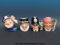 Four large Royal Doulton character jugs The Lumberjack, The London Bobby,