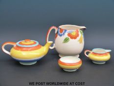 A Susie Cooper Gray's Pottery, hand painted jug together with a Susie Cooper, Gray's Pottery teapot,