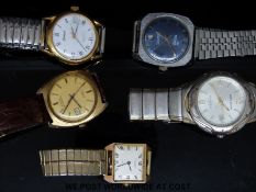 Five gents wristwatches, one Timex with automatic movement and date aperture,