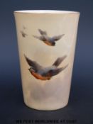 A Royal Worcester beaker hand-decorated with birds in flight (10.