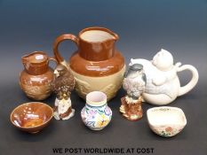 A collection of ceramics including Doulton, Beswick, salt glazed jug, Japanese pottery,