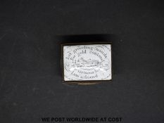 A Bilston enamel pill box with motto 'Let grovelling minds for gold contend,