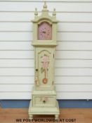 A contemporary painted clock in the form of a longcase granddaughter with quartz movement,