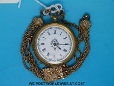 A 19thC silver gilt ladies fob watch on bracelet chain,