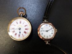 Dominex 9ct gold ladies wristwatch with Arabic numerals on white enamel face,