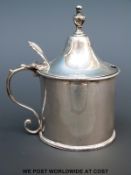 A Hester Bateman Georgian silver mustard with blue glass liner,
