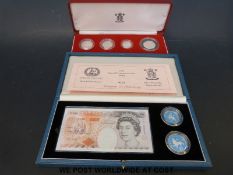 Two coin sets silver proof 1922 and new £10 plus old and new 10p