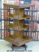 A three-shelf oak revolving bookcase (depth 60cm, width 60cm, height 119.
